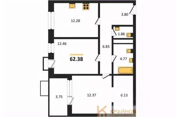 2-к кв. Воронежская область, Воронеж наб. Чуева, 7 (62.38 м) - Фото 0