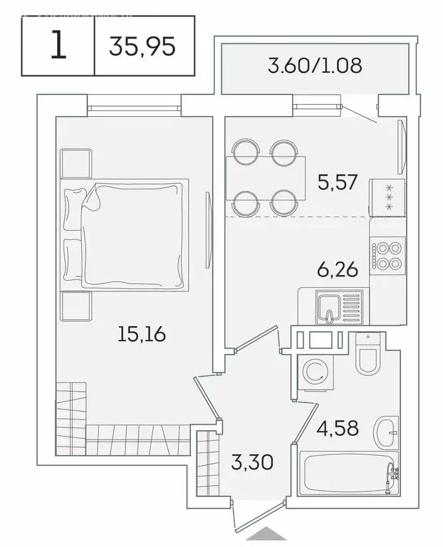 1-комнатная квартира: Мурино, Графская улица, 6к4 (34.8 м) - Фото 0