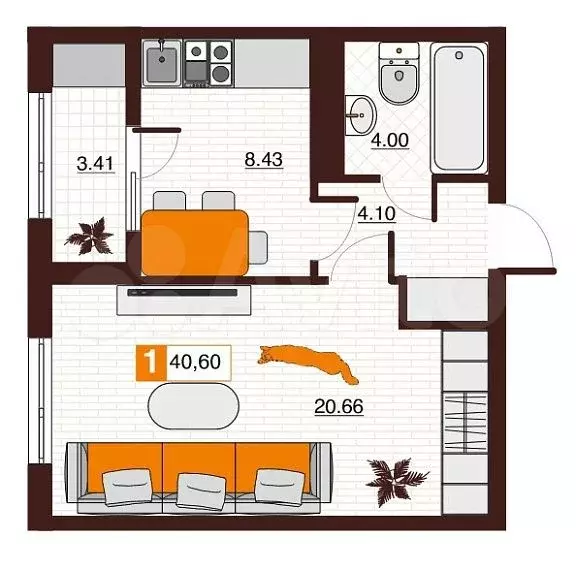 1-к. квартира, 40 м, 2/17 эт. - Фото 1