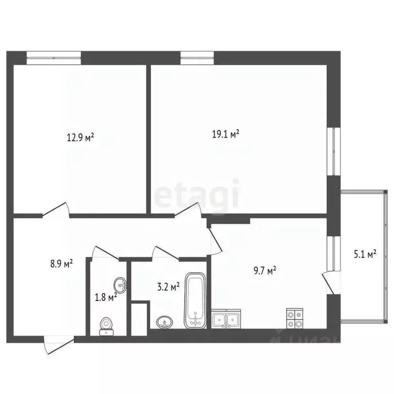 2-к кв. Тюменская область, Тюмень Профсоюзная ул., 49 (57.1 м) - Фото 2