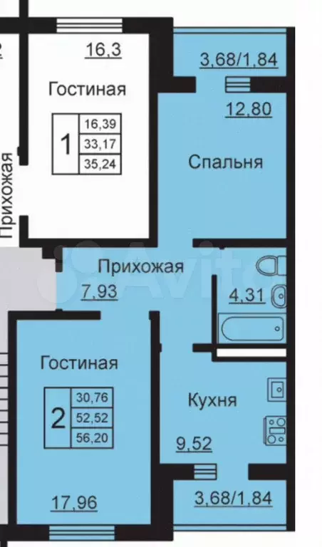 2-к. квартира, 59,9 м, 10/11 эт. - Фото 0