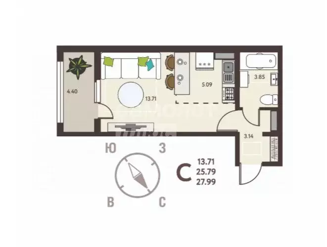 Квартира-студия: Липецк, ЖК Инстеп. Механизаторов (27.99 м) - Фото 0