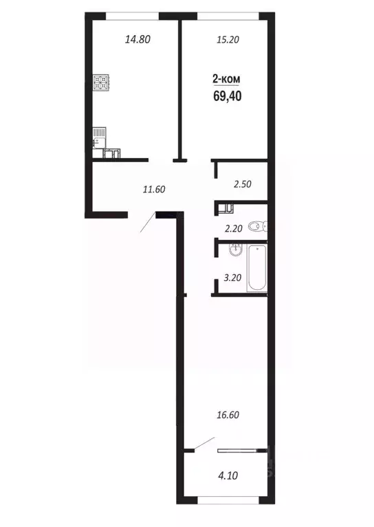 2-к кв. Омская область, Омск просп. Королева (69.3 м) - Фото 0