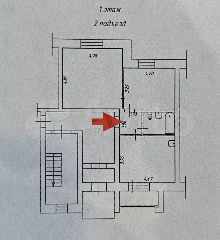 2-к. квартира, 61,4 м, 1/5 эт. - Фото 0