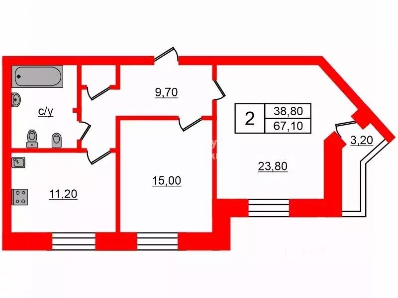 2-к кв. Санкт-Петербург Серебристый бул., 21 (67.1 м) - Фото 1