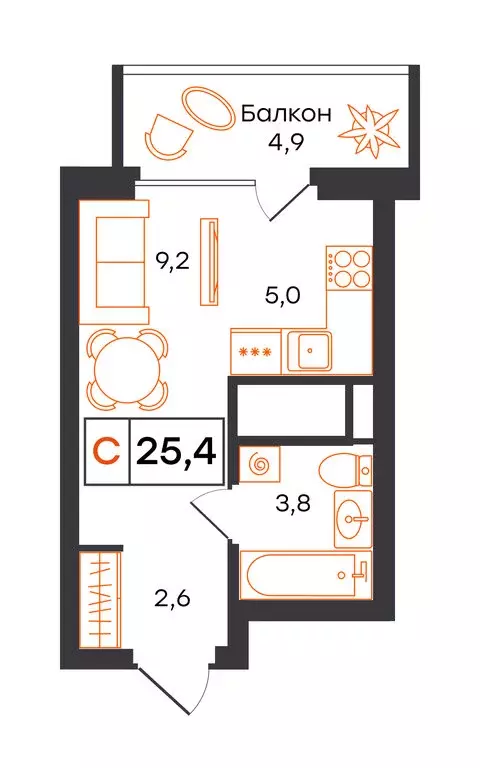 Квартира-студия: Екатеринбург, улица Патриса Лумумбы, 54 (25.4 м) - Фото 1