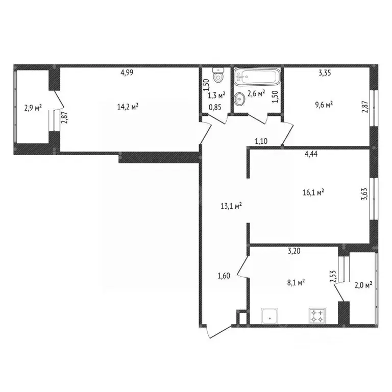 3-к кв. Башкортостан, Уфа ул. Георгия Мушникова, 2 (65.0 м) - Фото 2