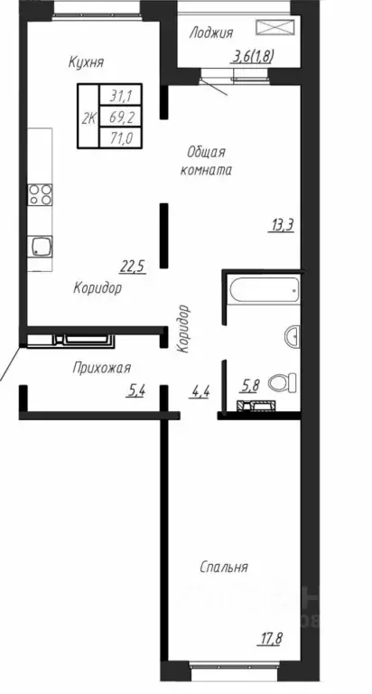 2-к кв. Ленинградская область, Тосненский район, пос. Тельмана ул. ... - Фото 1