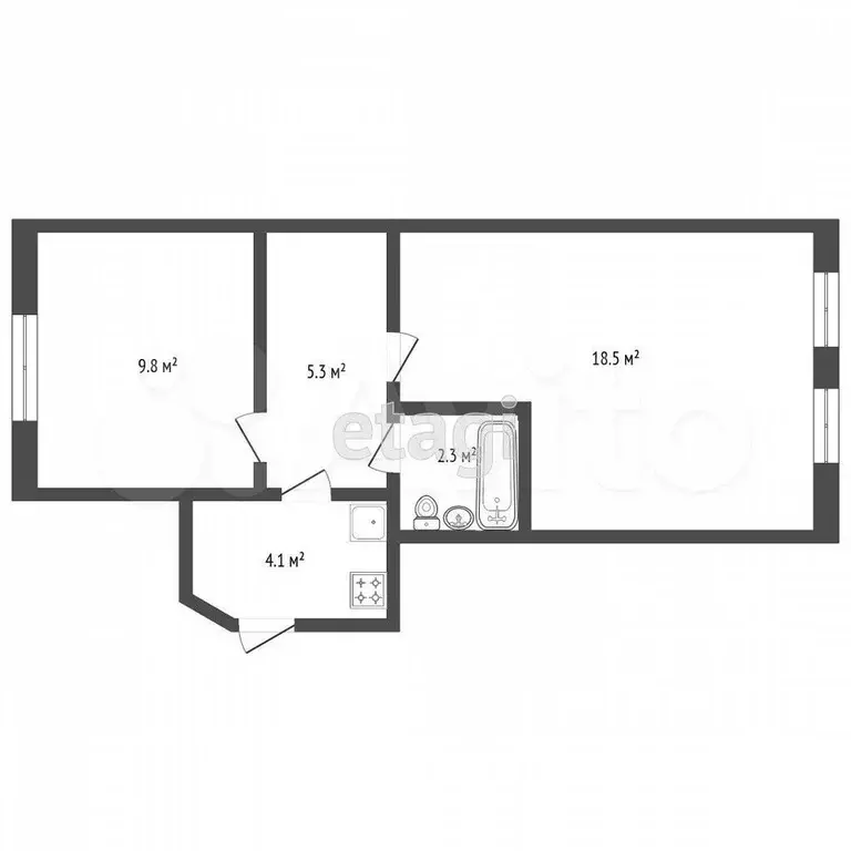 2-к. квартира, 40,1 м, 2/2 эт. - Фото 0