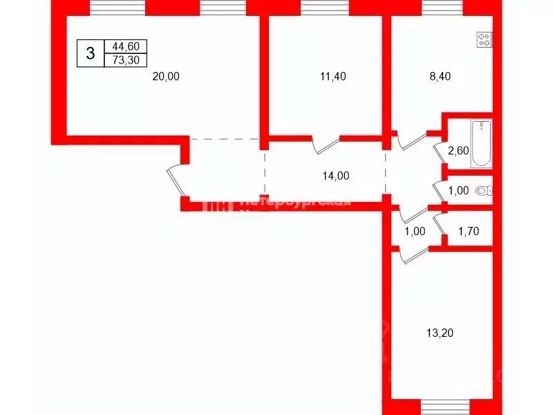 3-к кв. Санкт-Петербург Индустриальный просп., 27 (73.3 м) - Фото 1