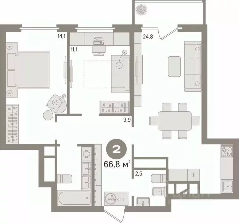 2-к кв. Свердловская область, Екатеринбург ул. Таватуйская, 25к4 (66.8 ... - Фото 1