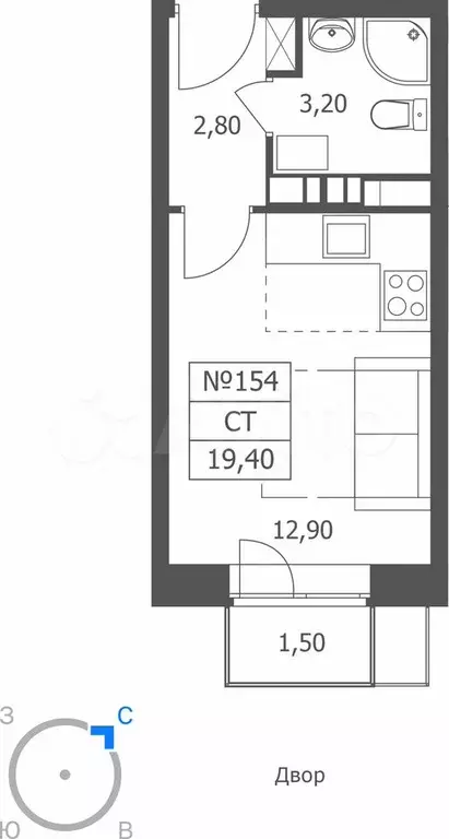 Квартира-студия, 19,4 м, 6/11 эт. - Фото 0