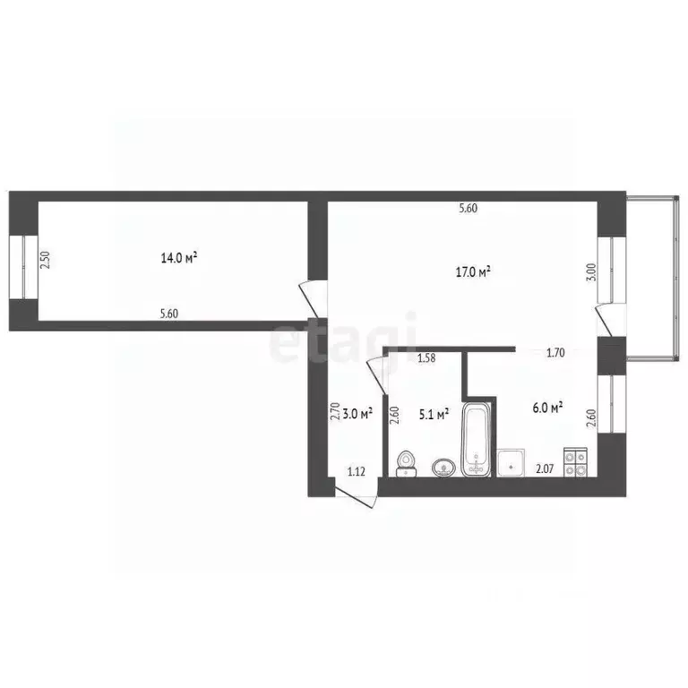 2-к кв. Тюменская область, Тюмень Садовая ул., 113А (45.1 м) - Фото 2