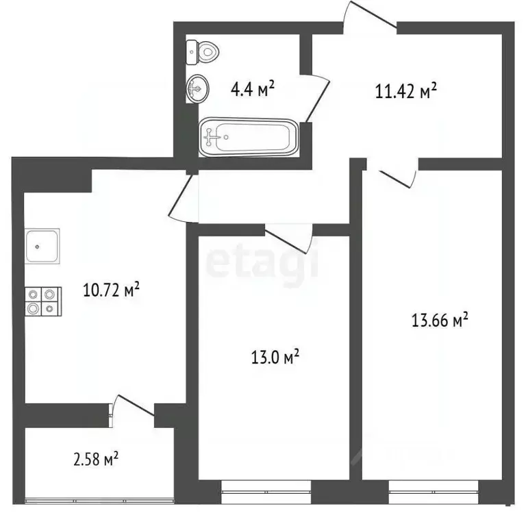 2-к кв. Ростовская область, Ростов-на-Дону Тибетская ул., 1Вс3 (55.82 ... - Фото 1