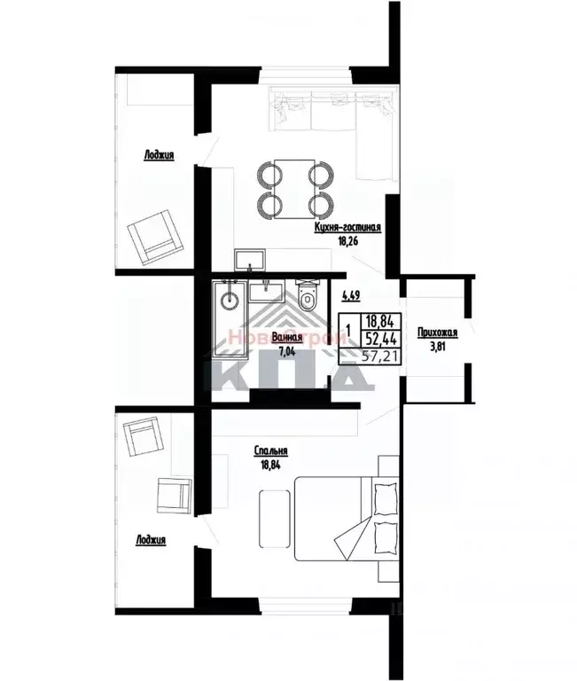 1-к кв. Омская область, Омск ул. Леонида Маслова, 7 (57.0 м) - Фото 1