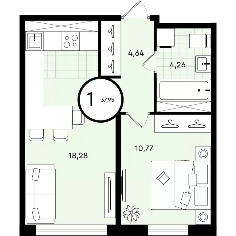 1-к кв. Тюменская область, Тюмень ул. Александра Звягина, 2 (37.95 м) - Фото 1