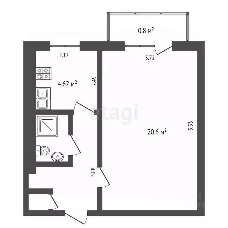1-к кв. Башкортостан, Стерлитамак Братская ул., 1 (33.9 м) - Фото 1