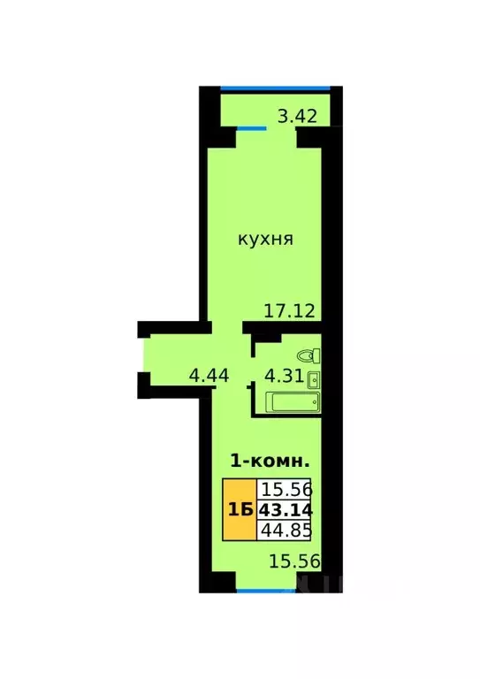 1-к кв. Чувашия, Новочебоксарск Восточная ул., 24 (44.8 м) - Фото 0