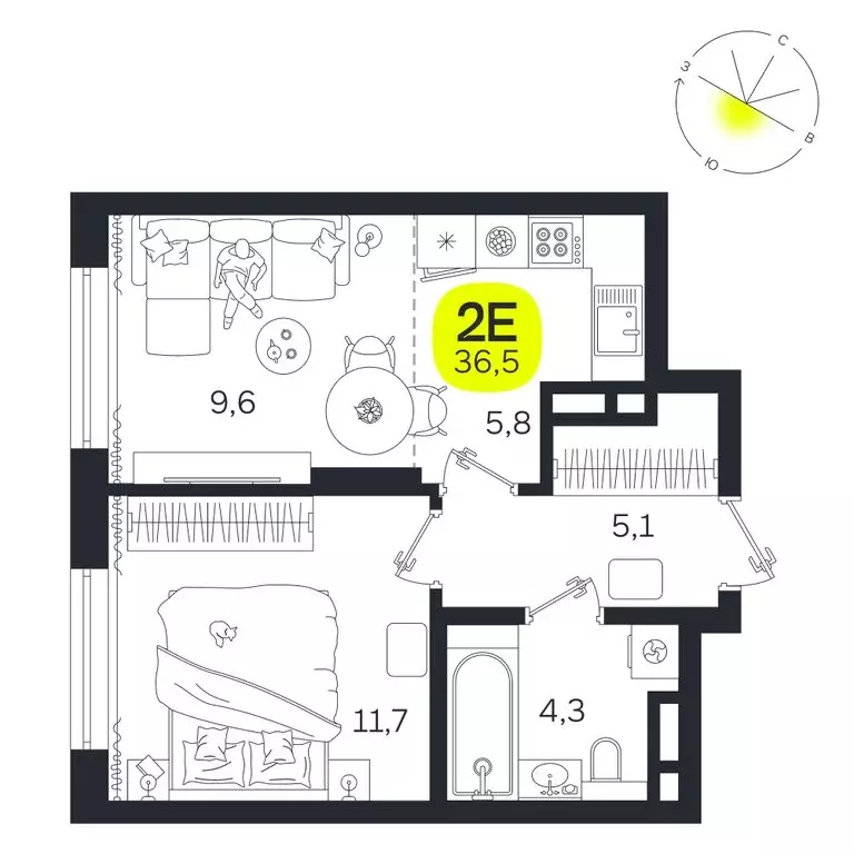 2-комнатная квартира: Екатеринбург, улица Титова, 19Б (36.5 м) - Фото 0
