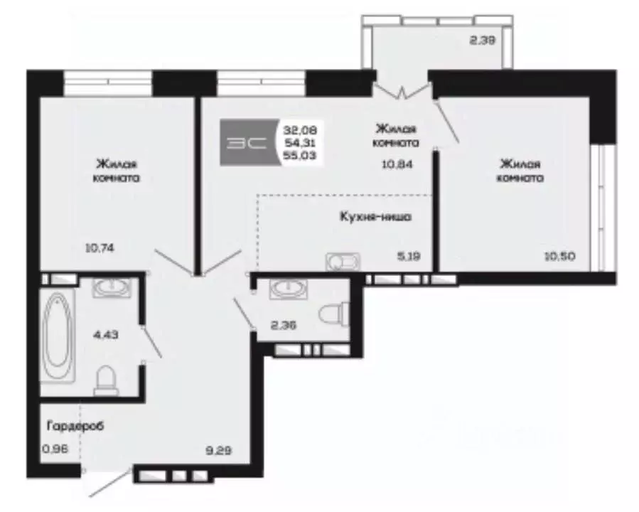 2-к кв. Новосибирская область, Новосибирск ул. Титова, 48 (54.31 м) - Фото 0