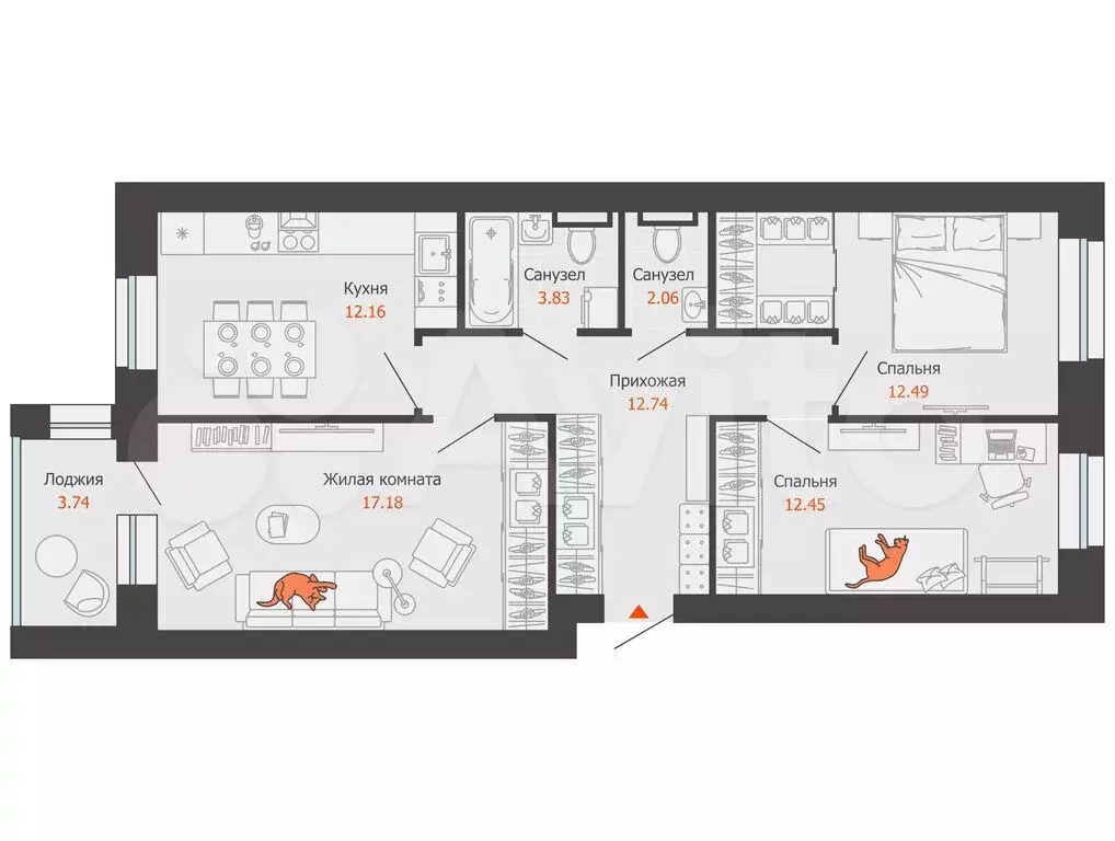 3-к. квартира, 75 м, 3/6 эт. - Фото 0