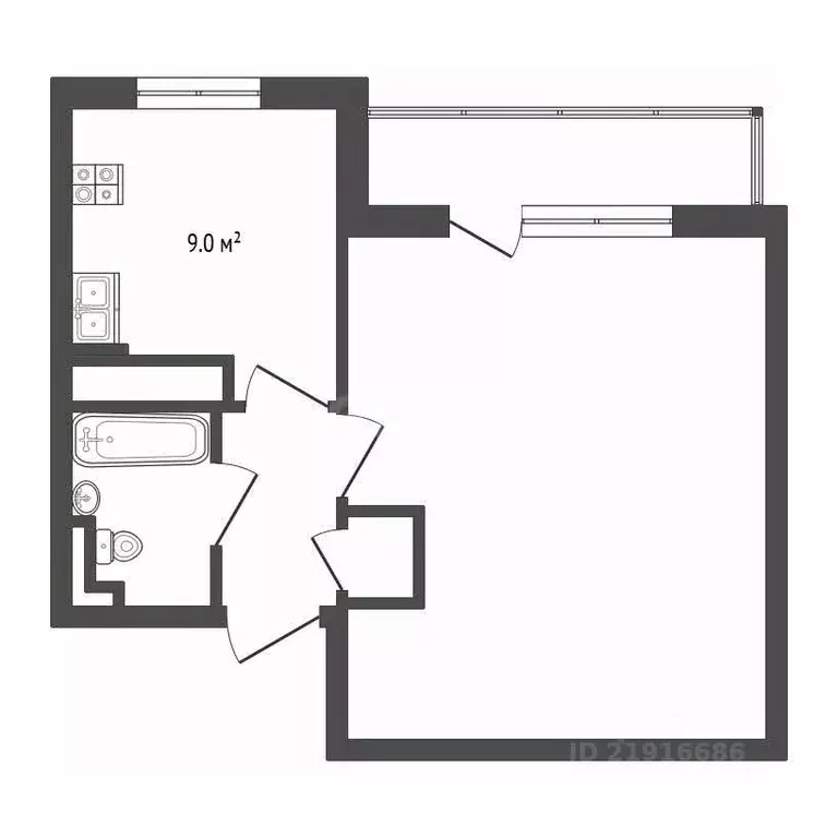 1-к кв. Калининградская область, Калининград Осенняя ул., 1 (39.9 м) - Фото 2