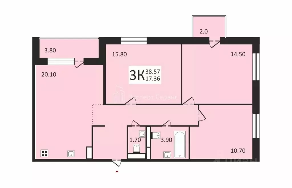 3-к кв. Санкт-Петербург ш. Суздальское, 30к2 (80.7 м) - Фото 1