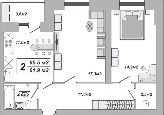 2-к кв. Тамбовская область, Тамбов ул. Чичерина, 7/3 (65.5 м) - Фото 0