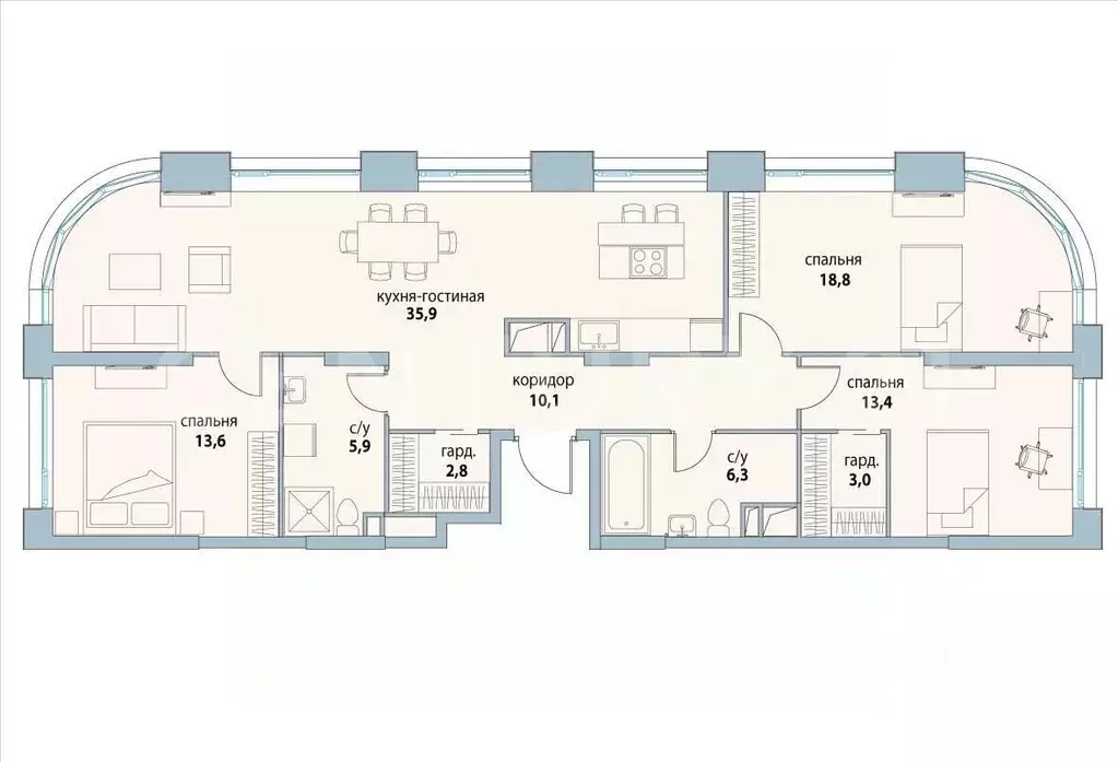 4-к кв. Москва ул. Крузенштерна, 3к2 (109.1 м) - Фото 2