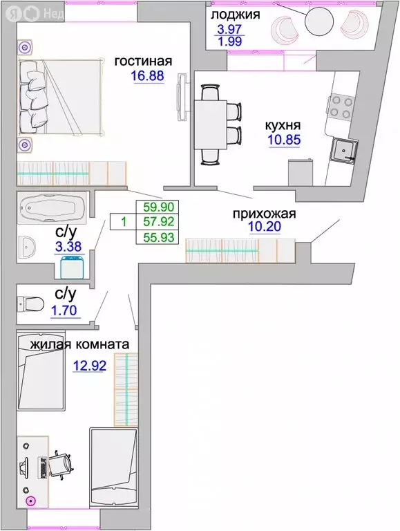 2-комнатная квартира: Зеленоградск, улица Тургенева, 16А (58.6 м) - Фото 0