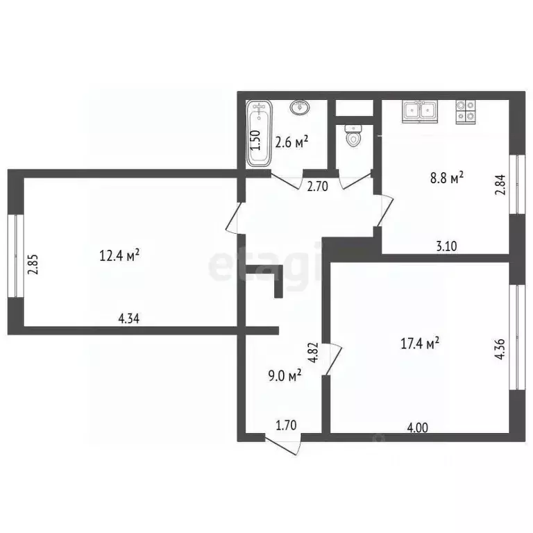 2-к кв. Кемеровская область, Березовский 4-й мкр, бул. Молодежный, 17 ... - Фото 2