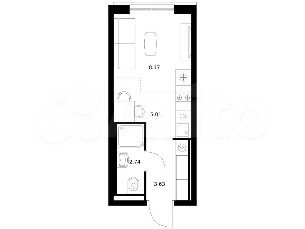 Квартира-студия, 19,6 м, 13/16 эт. - Фото 0