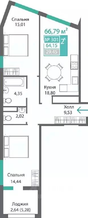2-к кв. Крым, Симферополь Крымская роза мкр,  (66.79 м) - Фото 0