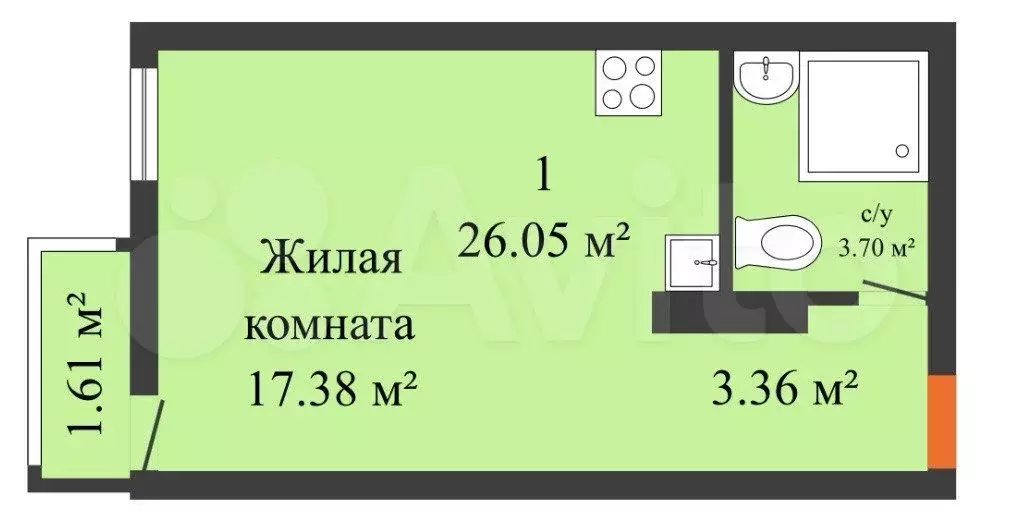 Квартира-студия, 25 м, 5/25 эт. - Фото 0