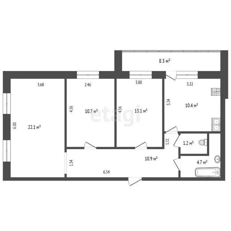 3-комнатная квартира: Тюмень, улица Ватутина, 51 (73.1 м) - Фото 0