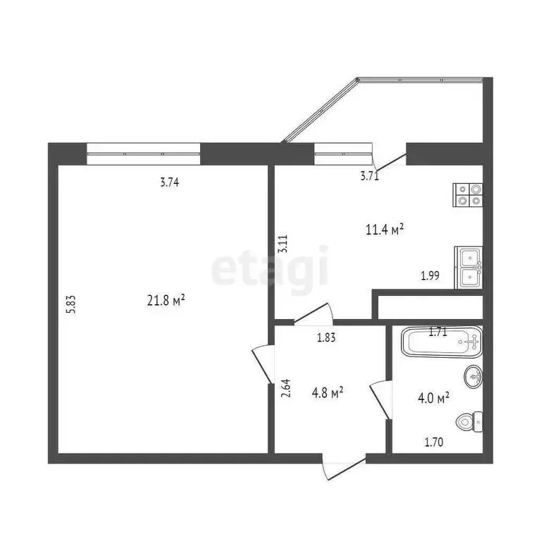 1-комнатная квартира: Тюмень, Обдорская улица, 7 (40.9 м) - Фото 0