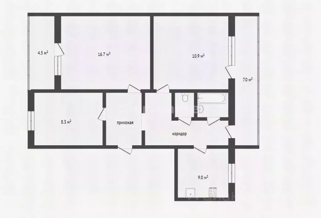 3-к кв. Севастополь ул. Колобова, 21 (73.0 м) - Фото 2