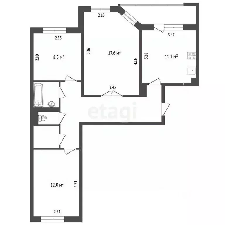 3-к кв. Ханты-Мансийский АО, Сургут Комсомольский просп., 21 (68.1 м) - Фото 2