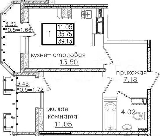 2-к. квартира, 61,4м, 20/23эт. - Фото 1