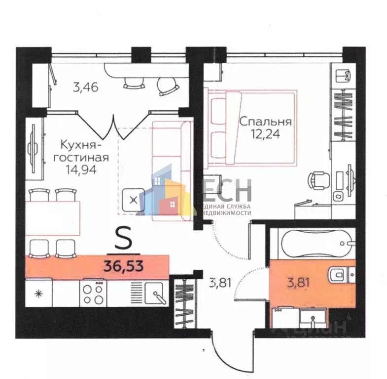 1-к кв. Тульская область, Тула городской округ, пос. Молодежный ул. ... - Фото 2