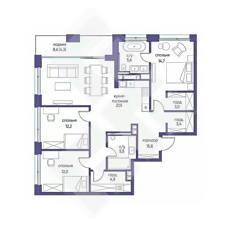 3-к кв. Москва ул. Нижние Мневники, 7 (114.1 м) - Фото 2