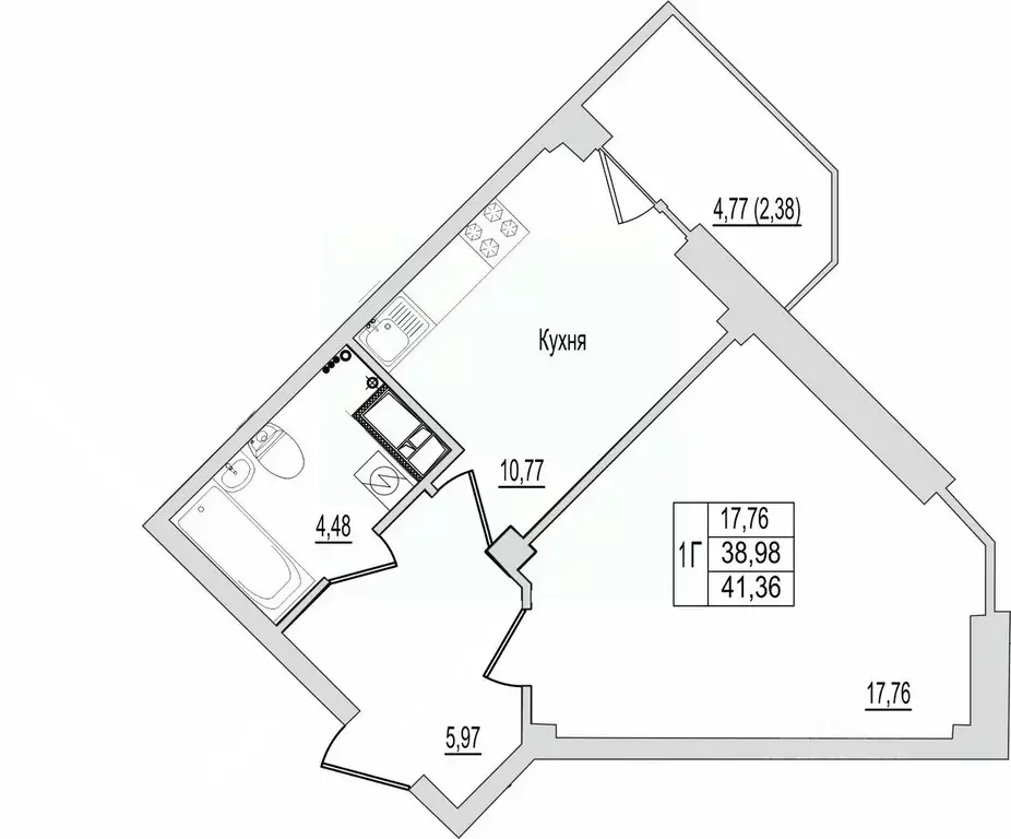 1-к кв. Псковская область, Псков Линейная ул., 87 (41.36 м) - Фото 1