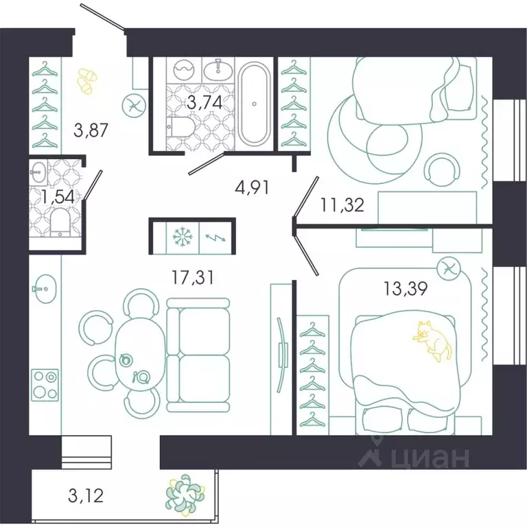 2-к кв. Пензенская область, Пенза Колышлейская ул., 7 (59.62 м) - Фото 1