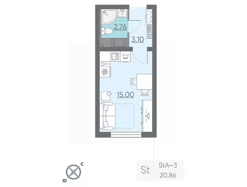 Студия Санкт-Петербург ул. Пахомовская, 12к2 (20.7 м) - Фото 0