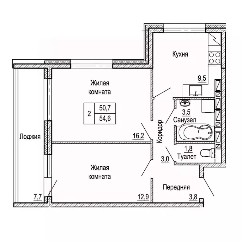2-к кв. Приморский край, Владивосток На Черняховского жилой квартал,  ... - Фото 1