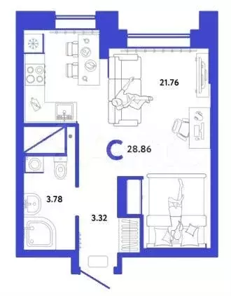 Квартира-студия, 28,9 м, 17/18 эт. - Фото 1