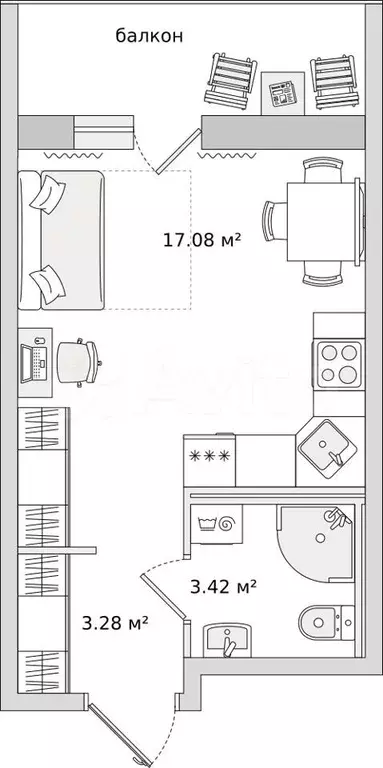 Квартира-студия, 28,6м, 10/22эт. - Фото 0