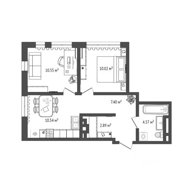 2-к кв. Тюменская область, Тюмень ул. Тимофея Чаркова, 91 (47.0 м) - Фото 0