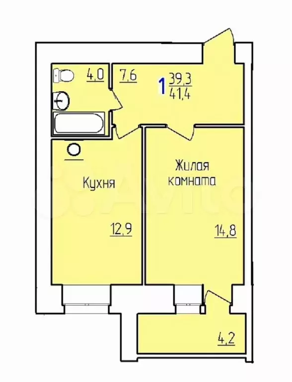 1-к. квартира, 41,7 м, 5/14 эт. - Фото 0