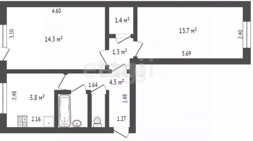 2-к кв. Удмуртия, Ижевск ул. Имени Татьяны Барамзиной, 14 (48.4 м) - Фото 1